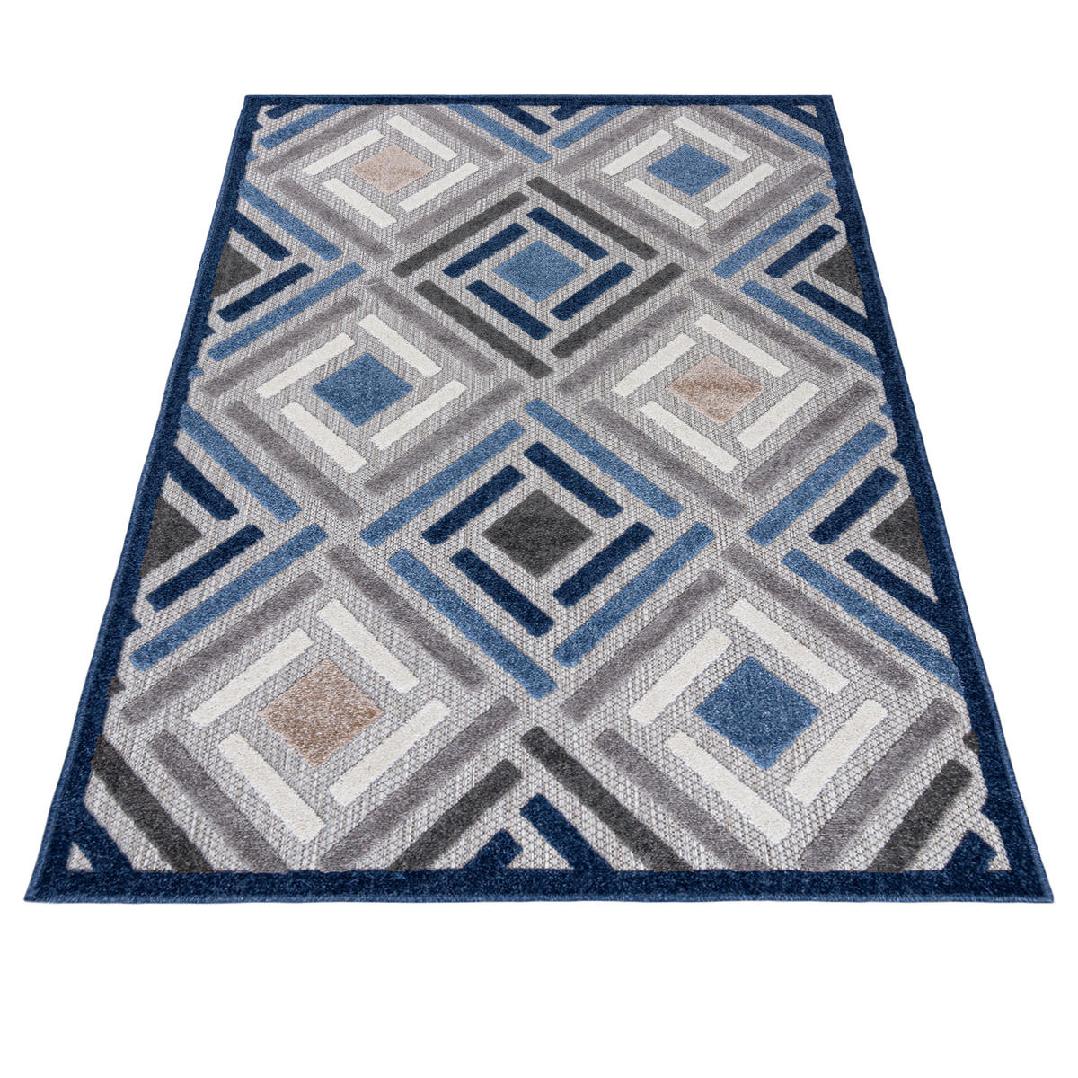 TEPPICH In-Outdoor Blau Abstract - Kurzflor Rechteckig Grau - 140 x 200 cm - Blau, Textil (140/200cm) - Mazovia