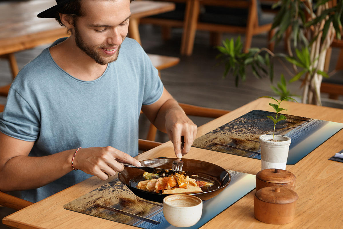PLATZSETS 6er-Set Strand - Meer - Niederlande - Dünen - Sonne Abwaschbar 45x30 cm - Blau, Kunststoff (0.3/45/30cm) - MuchoWow