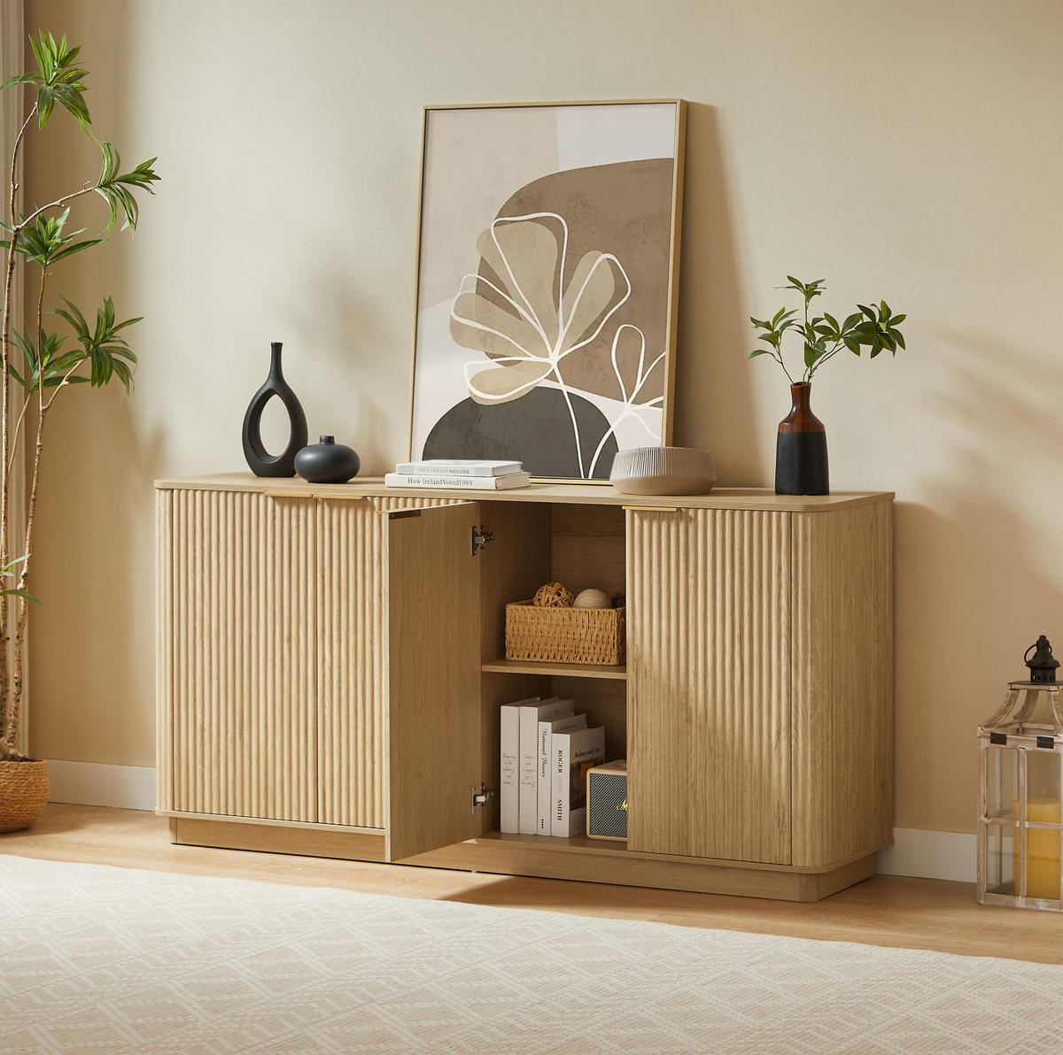 SIDEBOARD 160/40/80 cm Eiche aus MDF mit 4 Türen und Stauraum - Eichefarben, Holzwerkstoff (160/80/40cm) - OKWISH