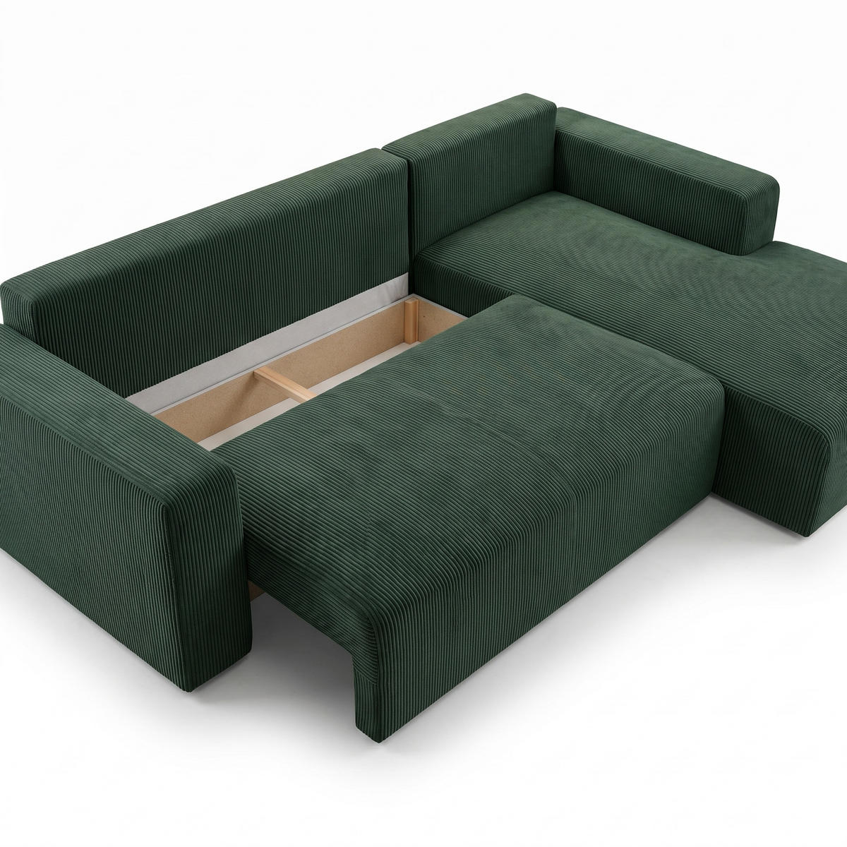 ECKSOFA PULA CORD GRÜN L - Rechts - Schwarz/Grün, Kunststoff/Textil (279/187cm) - Luxkor24