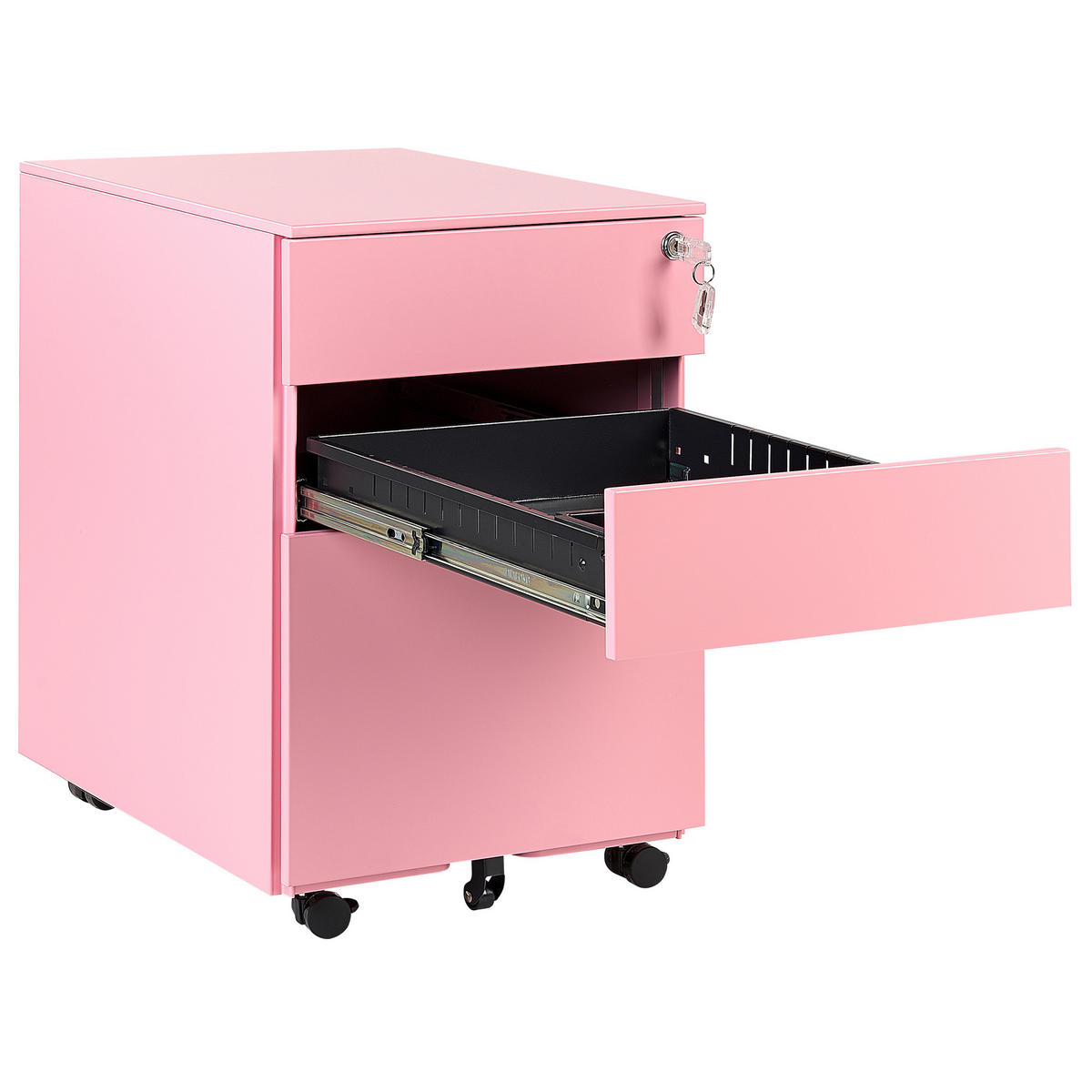 AKTENSCHRANK Metall rosa 3 Schubladen mit Rollen Cami - Pink, Metall (39/60/50cm) - Beliani