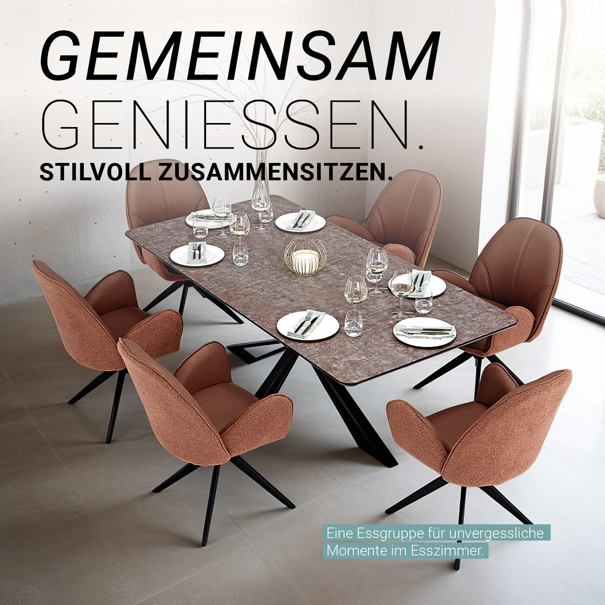 TISCHGRUPPE 200x100 cm schwarz mit 6 Stühle Braun - Braun, Metall (100/90/200cm) - Homestyle4u