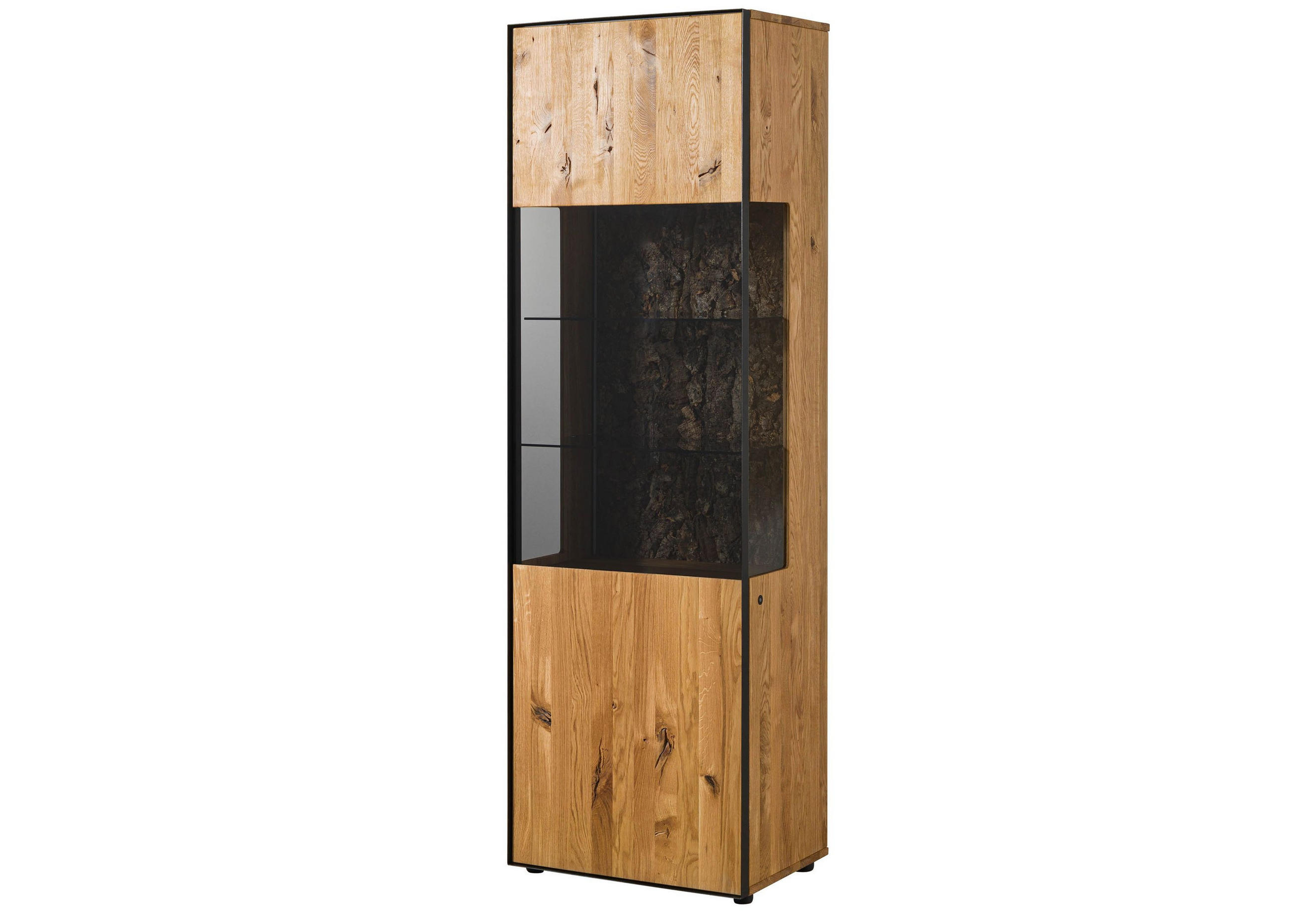VITRINE Wildeiche 65x45x201 natur geölt STARNBERG #09 - Braun, Holz (65/201/45cm) - Massivmoebel24
