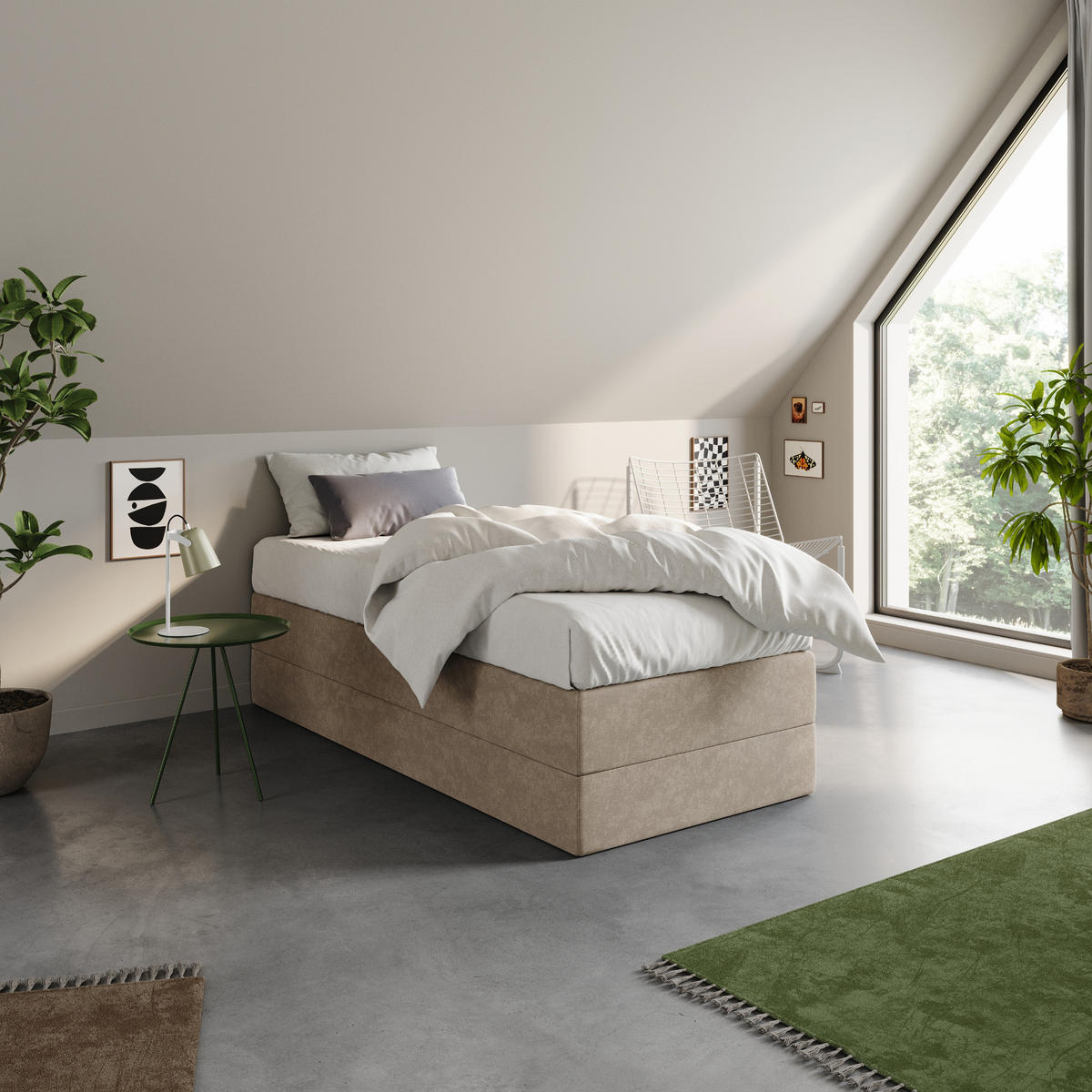 BOXSPRINGBETT mit Bonnell Matratze, 100 x 200 cm, in Beige - Beige, Naturmaterialen (100/200cm) - Home Collective