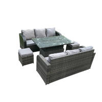 LOUNGESOFA Polyrattan Patio 8-Sitzer - Dunkelgrau/Grau, Glas/Kunststoff - Fimous