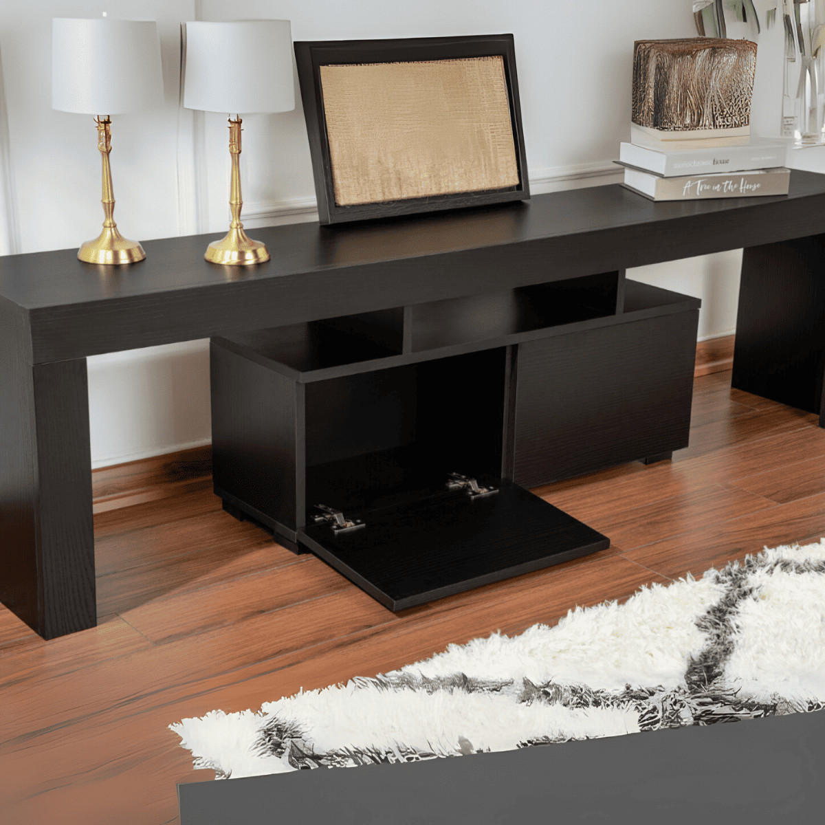 TV-MÖBEL mit 2 Klapptüren 180/31/50 cm - Schwarz, Holzwerkstoff (31.3/50/180cm) - Calicosy