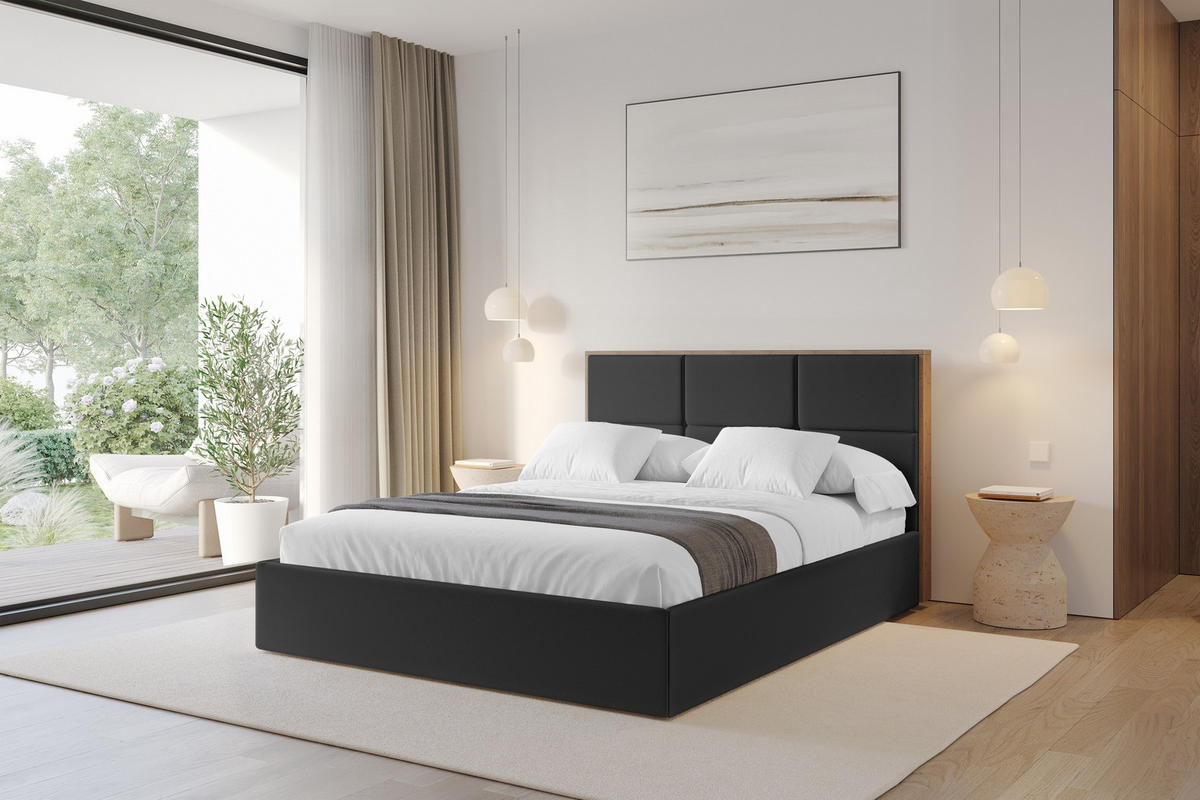 POLSTERBETT mit Bettkasten und Lattenrost, Bett mit Matratze H3/H4 - LILA 140x200 Schwarz - Schwarz Hochglanz, Holzwerkstoff/Textil (140/200cm) - ALTDECOR