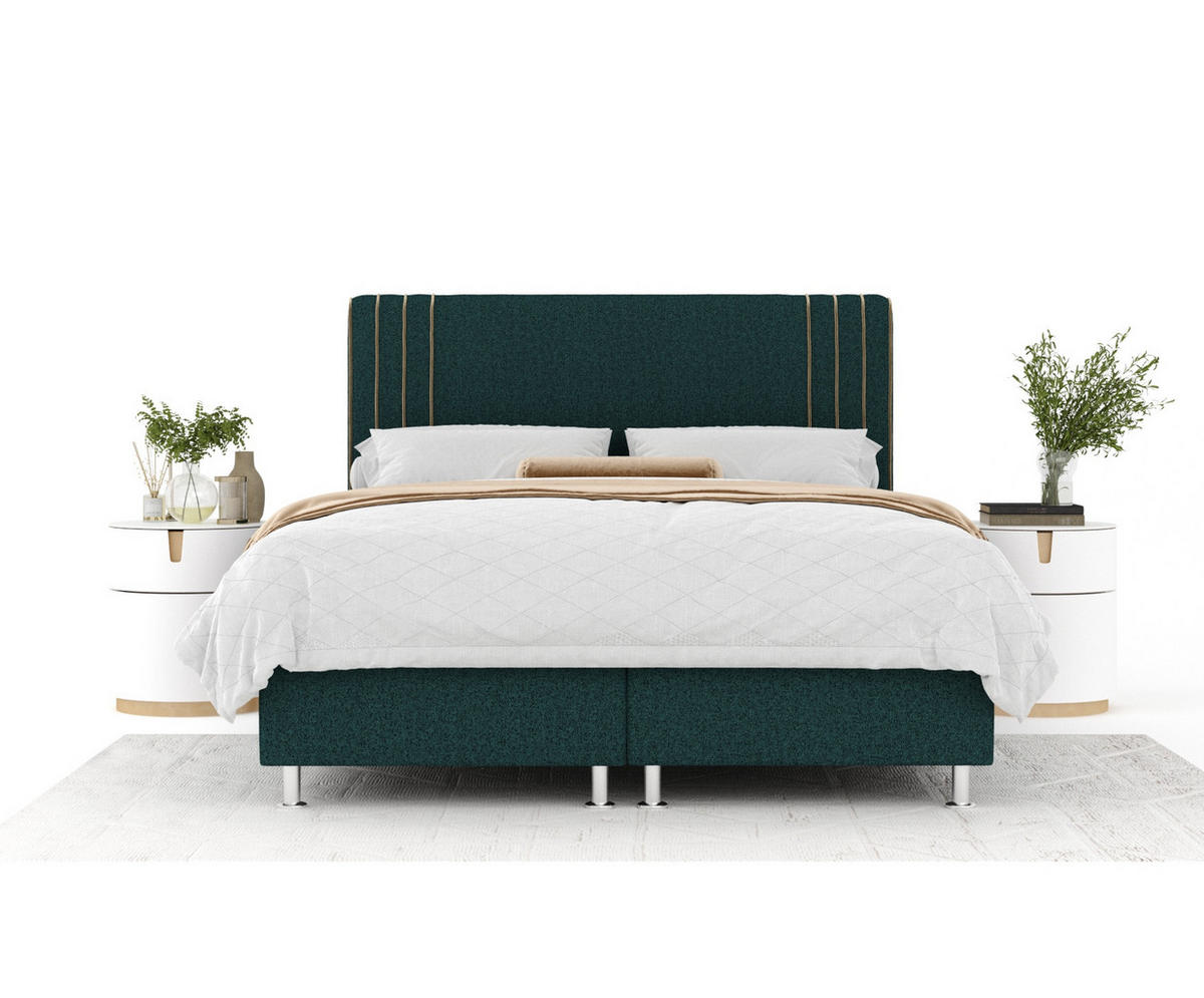 BOXSPRINGBETT Casone Grün/Braun 200/200 cm mit Latex-Topper - Silberfarben/Braun, Holz/Holzwerkstoff (200/200cm) - Maison de Reve