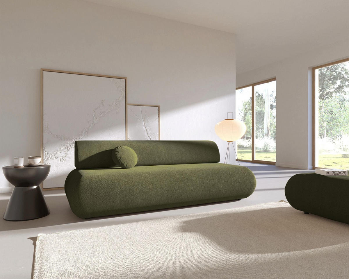 3-SITZER SCHLAFSOFA Olivgrün Chenille - Schwarz/Olivgrün, Kunststoff/Textil (214/74/100cm) - Selsey