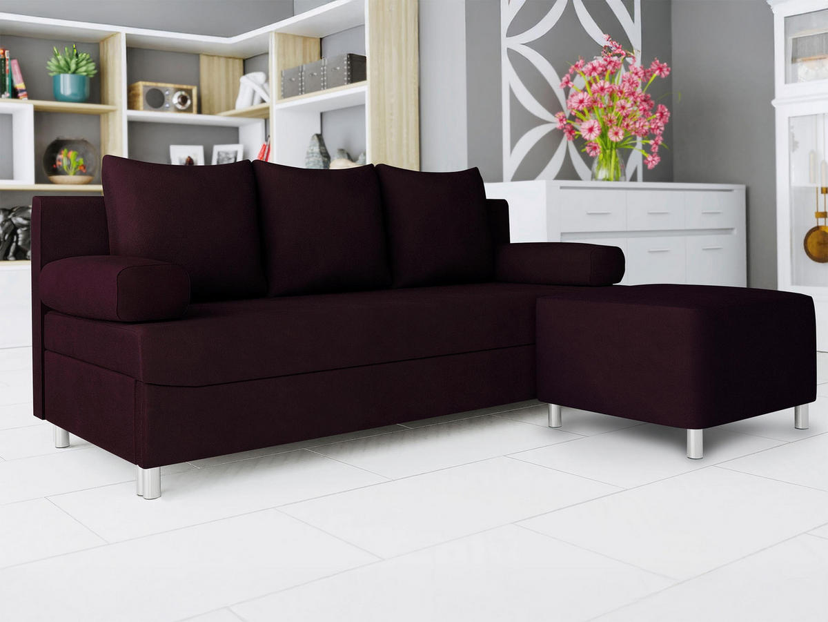 SCHLAFSOFA Dover mit Polsterhocker - Chromfarben/Violett, Holz/Kunststoff (192/80cm) - MIRJAN24