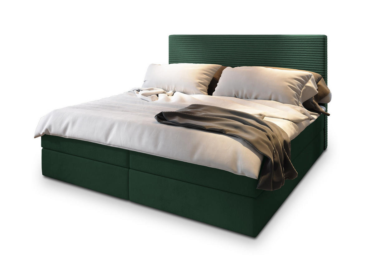 POSTEL BOXSPRING GIARRO 160x200 cm, s matrací a úložným prostorem, tmavě zelená - tmavě zelená, kompozitní dřevo/textil (160/200cm) - MASSENO