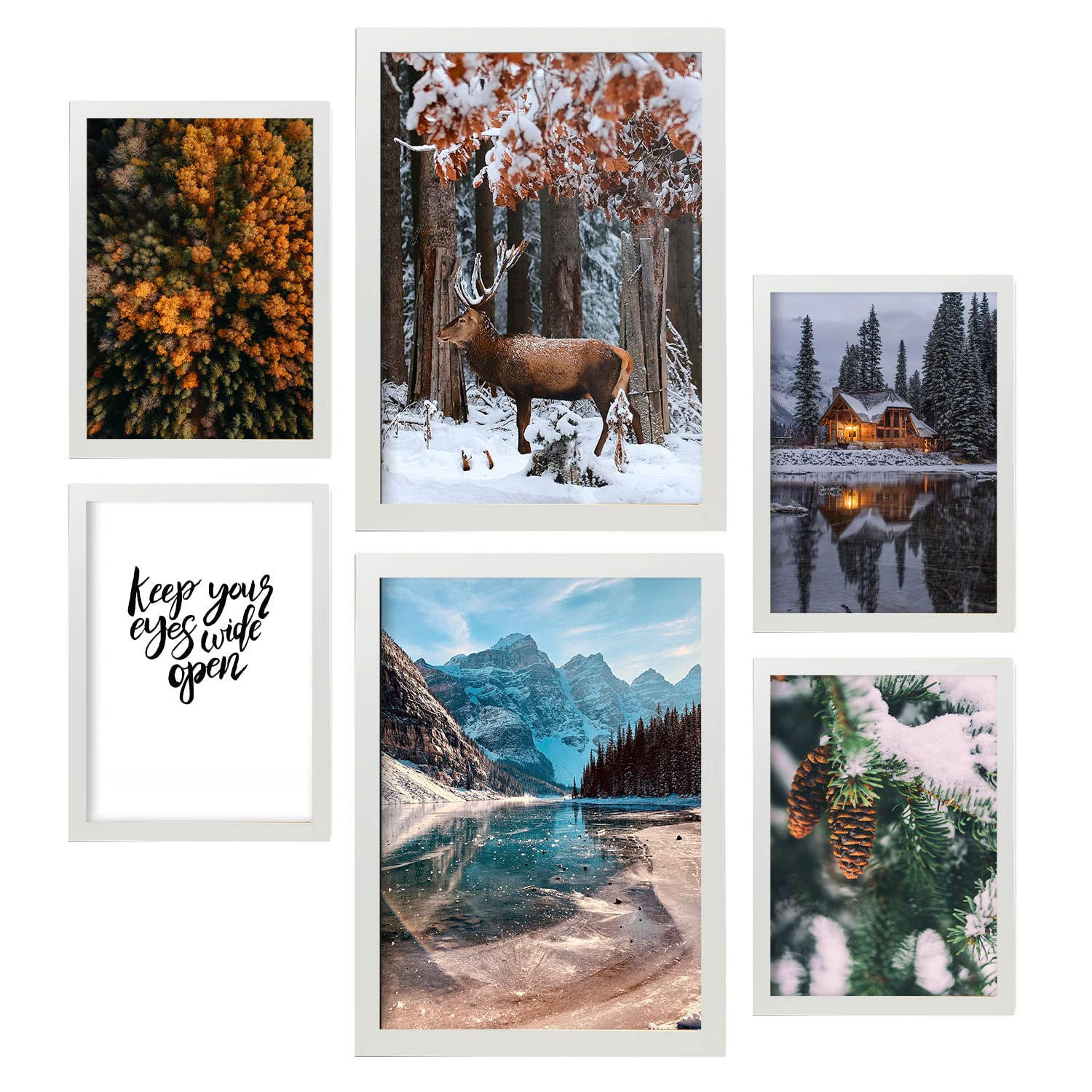 POSTER Set Mit 6 Gefrorener See A3 & A4 Weißer Rahmen - Weiß, Papier (29/3cm) - Nacnic