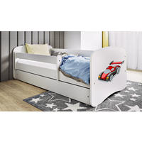 KINDERBETT Rennwagen 70x140 cm mit Matratze, Schublade, Rausfallschutz & Lattenrost, Weiß - Weiß, Holzwerkstoff (70/140cm) - RAUMHIRSCH FURNITURE