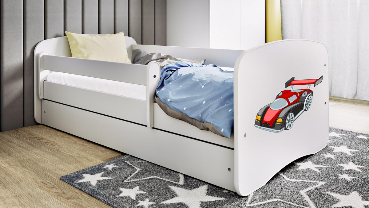 KINDERBETT Rennwagen mit Schublade und Matratze 160/80 - Weiß, Holzwerkstoff (80/160cm) - RAUMHIRSCH FURNITURE