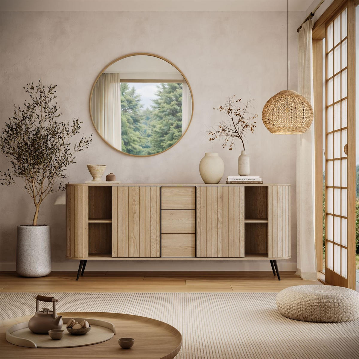 KOMMODE WILLOW 2D3S mit Schiebetüren - Eichefarben, Holzwerkstoff (196/82/40cm) - Lookway