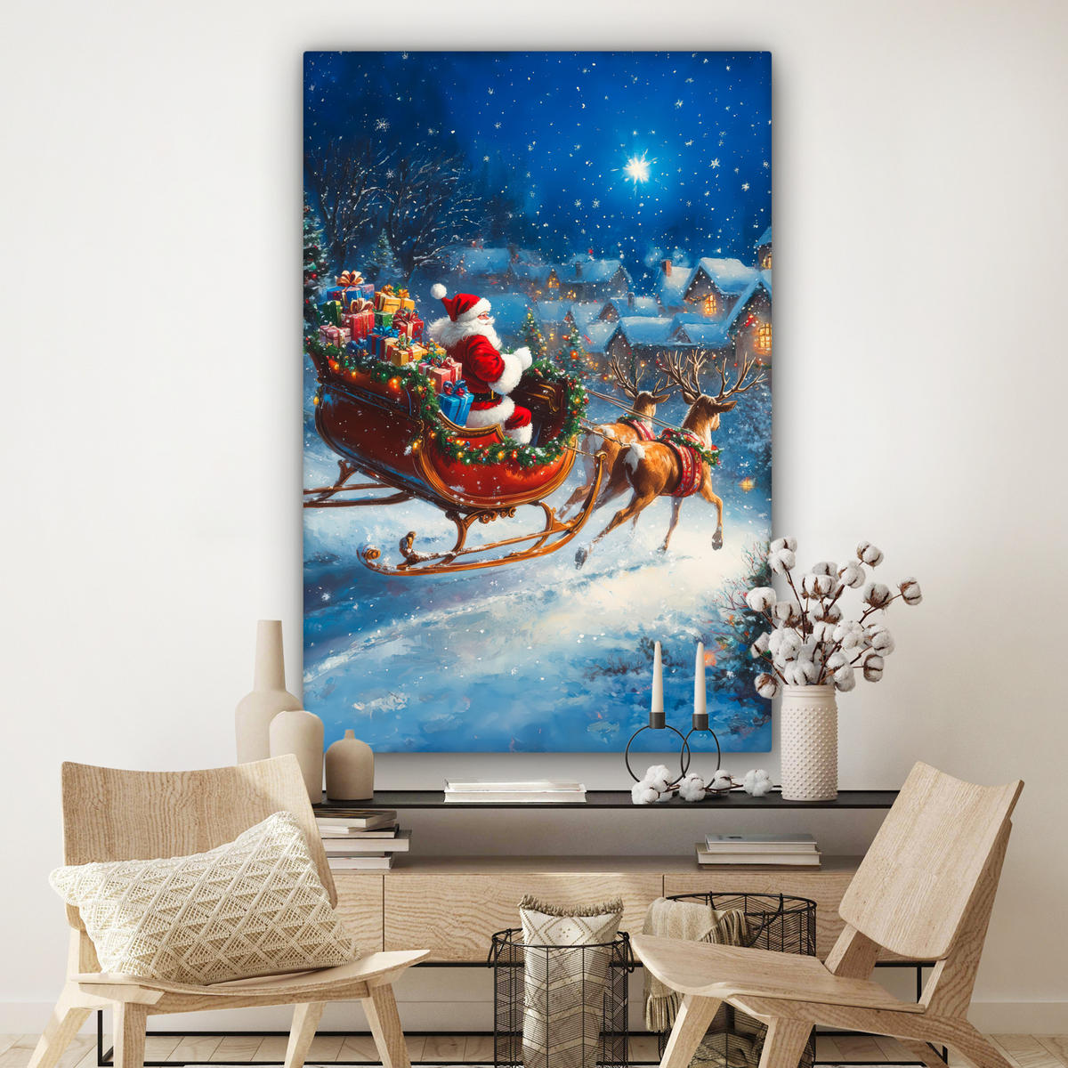 SLIKA NA PLATNU Božiček 90x140 cm - konjak, tekstil (90/140cm) - MuchoWow