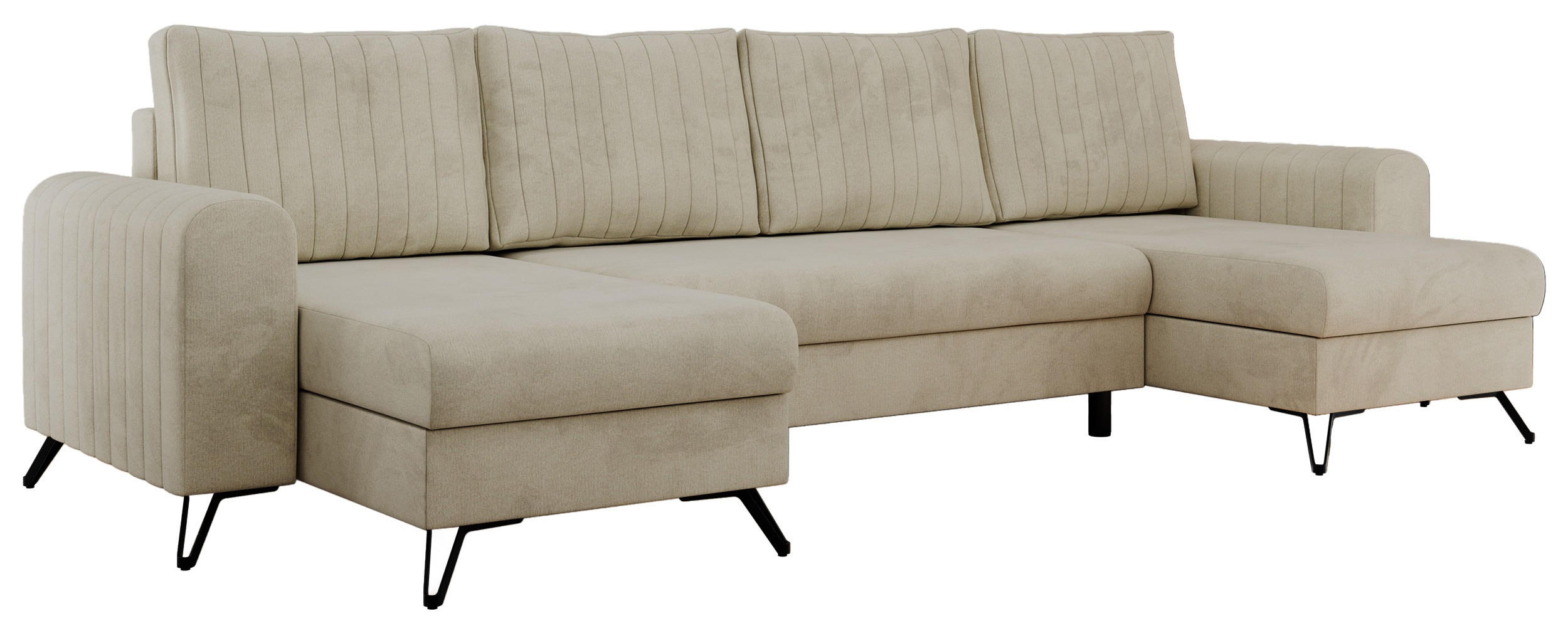 WOHNLANDSCHAFT AXEL U Velvet Beige - Beige/Schwarz, Textil/Metall (312/90/140cm) - MKS