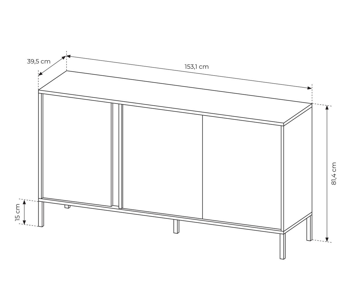 SIDEBOARD Piemontesia 3T Beige 153,1/81,4/39,5 cm – mit Push-to-Open-Funktion - Beige/Schwarz, Holzwerkstoff/Metall (153.1/81.4/39.5cm) - AX Living