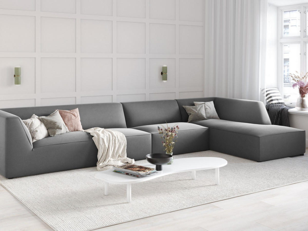 ECKSOFA rechts Ruby aus Samt grau 5 Sitzplätze - Grau, Textil (180/366cm) - Micadoni