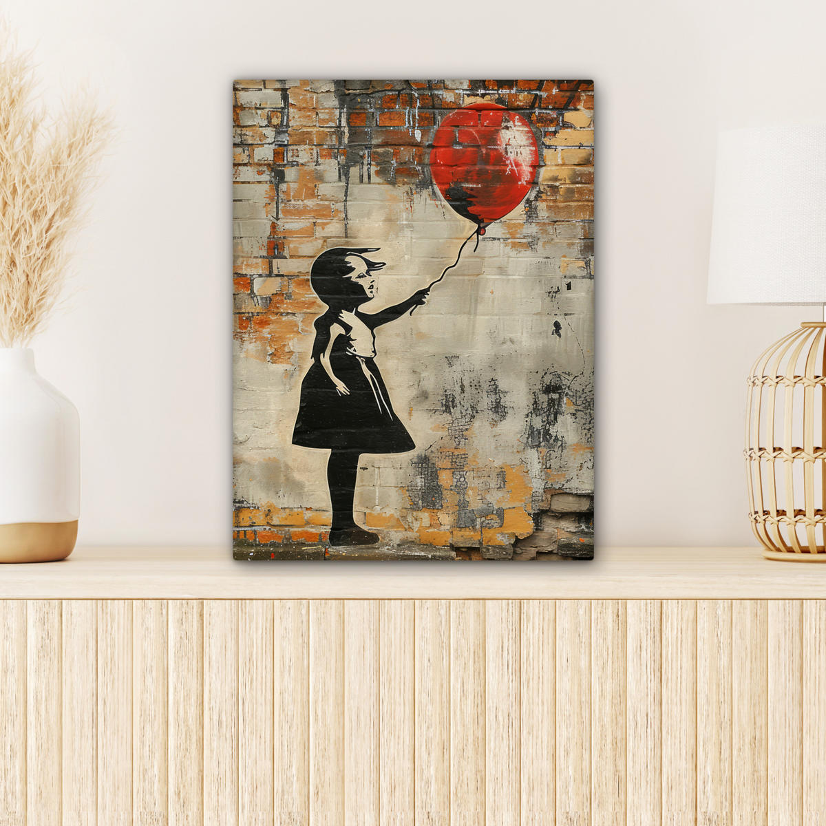 LEINWANDBILD Graffiti - Banksy - Mädchen - Straßenkunst 30x40 cm - Sandfarben, Textil (30/40cm) - MuchoWow