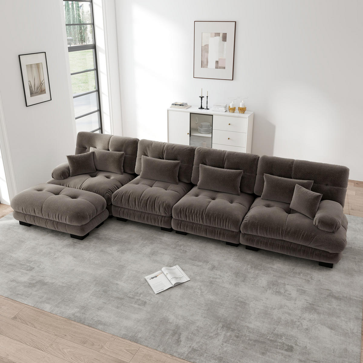 ECKSOFA 406/145/81 cm modular Braun aus Chenille mit beweglichen Hockern - Braun, Textil (145/406cm) - OKWISH