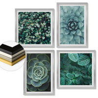 WANDBILDER 4er Set - 50x50 cm & 40x60 cm Silberner Rahmen - Sukkulenten in Grün und Türkis - Silberfarben, Kunststoff (50/50cm) - ArtPrintCave