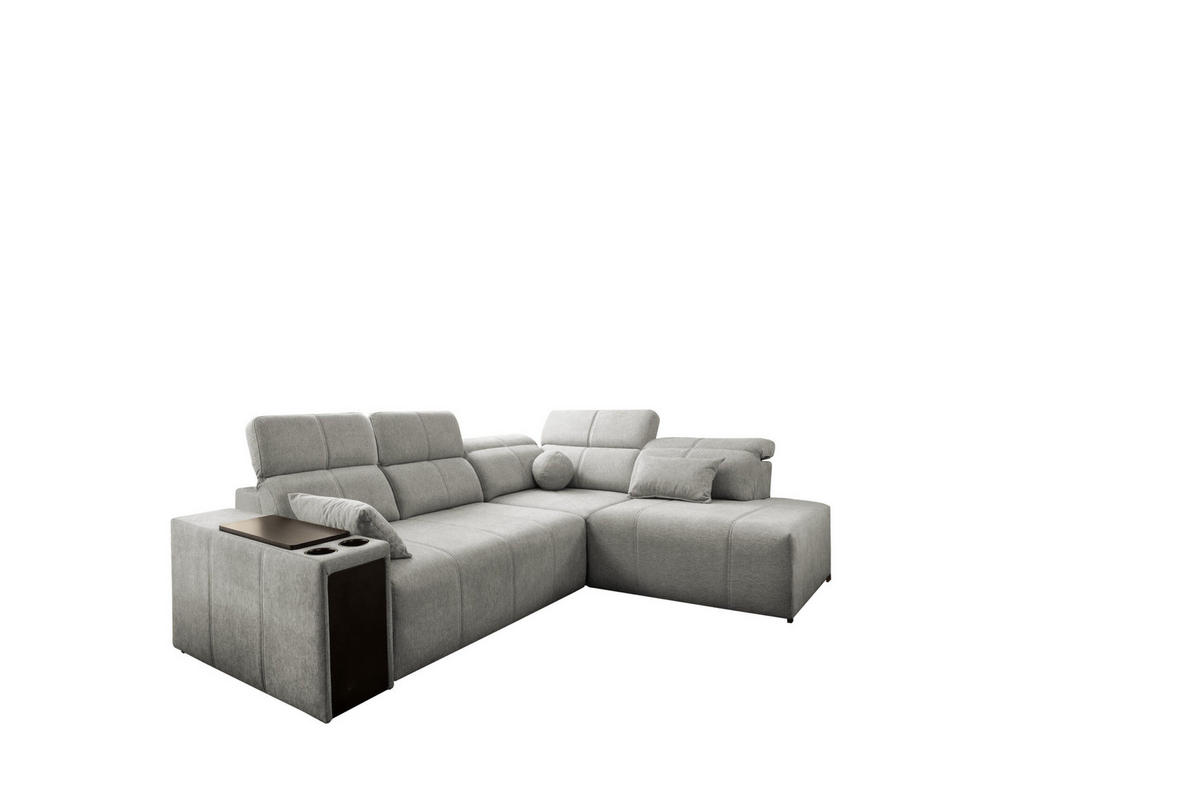 ECKSOFA Mindy VII mit Schlaffunktion und verstellbarer Rückenlehne, Stoff Verita Hellgrau Rechts - Hellgrau, Holz/Textil (288/230cm) - Kaiser Möbel