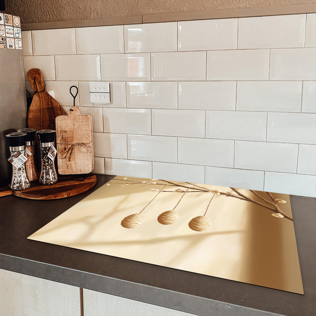 HERDABDECKPLATTE Beige - Osterkuchen - Eier Herdabdeckung Induktionsfeld 70x52 cm - Beige, Kunststoff (70/52/0.2cm) - MuchoWow