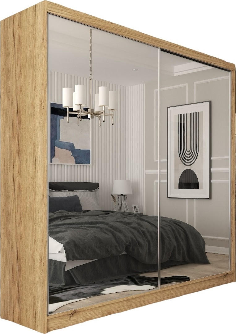 SCHWEBETÜRENSCHRANK Darix 200 cm mit Spiegel, 2-türig, artisan - Braun, Kunststoff (200/216/61cm) - Margaret Hadas24
