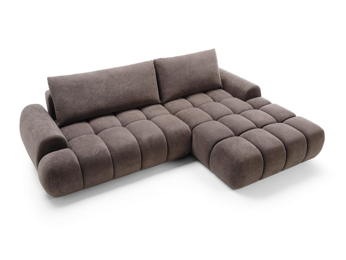 ECKSOFA GARDA Braun Plüsch-Stoff mit Schlaffunktion - Braun, Holz (280/131cm) - MASSENO