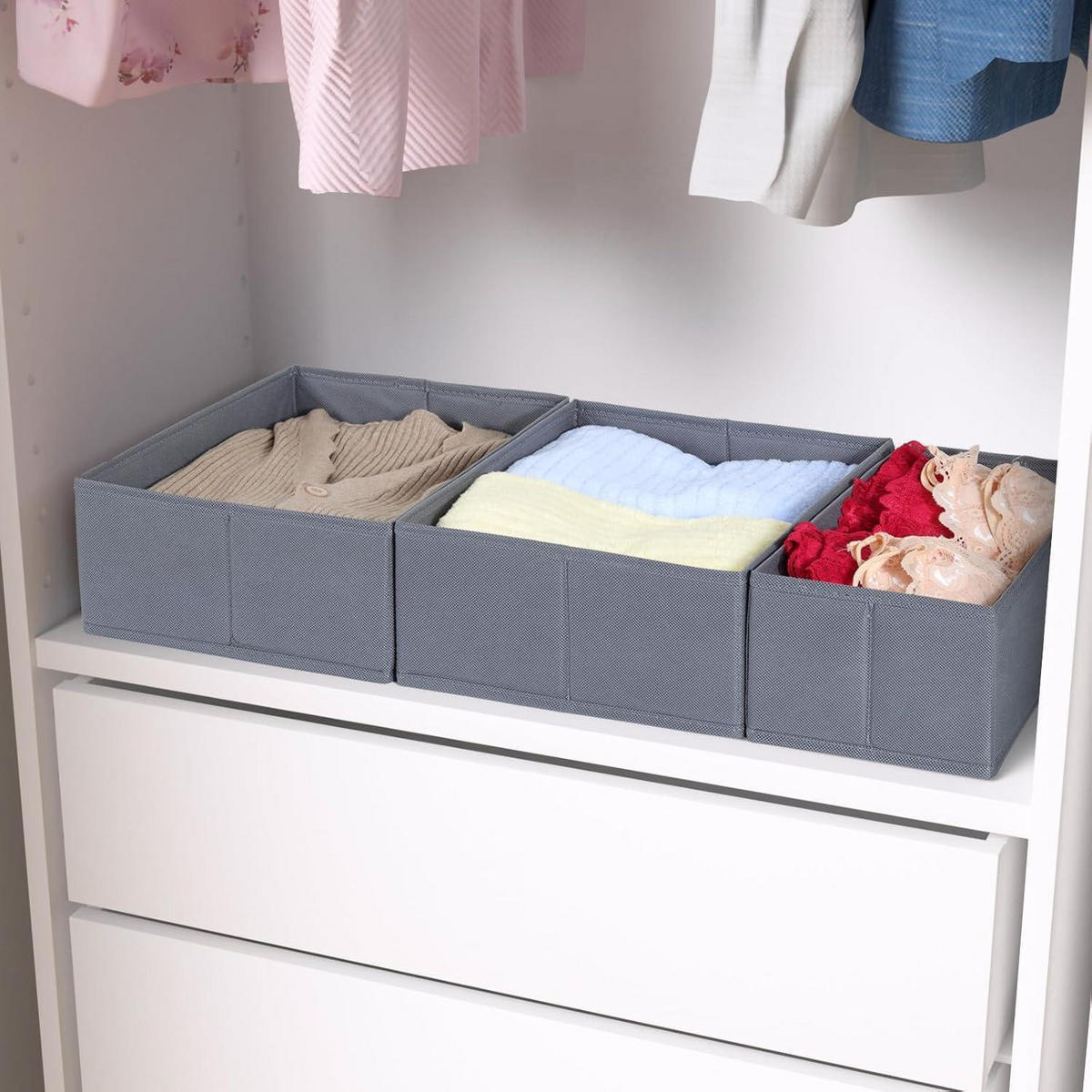 SCHUBLADEN Organizer 3er Set für PAX Kleiderschrank 75x35 cm Grau - Grau, Textil (24/11/30cm)