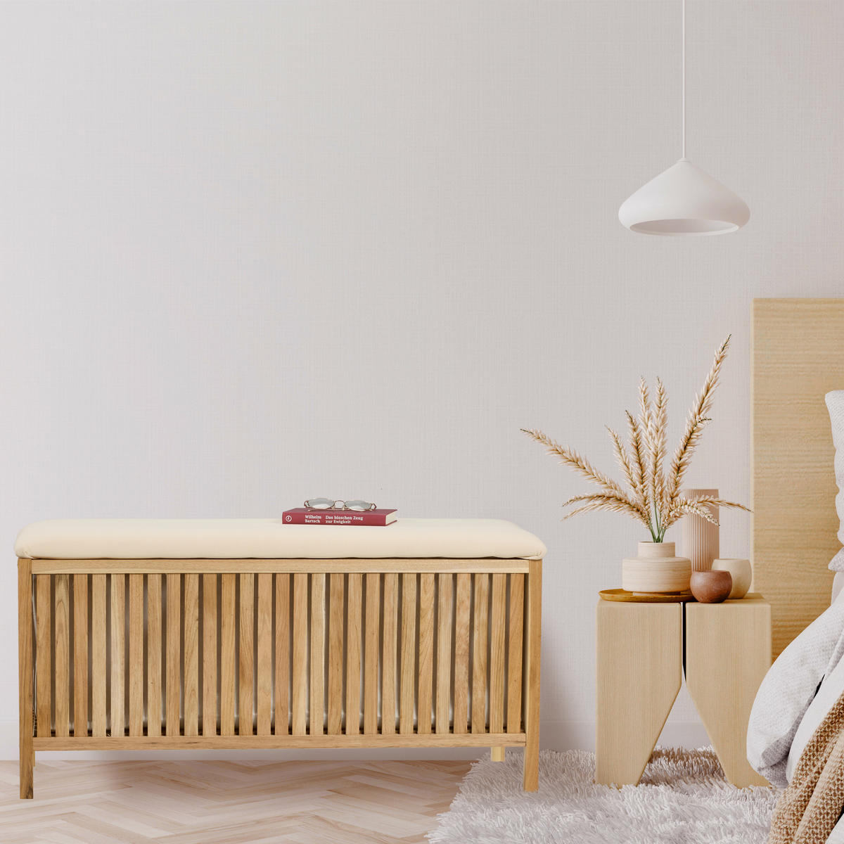 WÄSCHETRUHE - Hellbraun, Holz/Textil (100/50/38cm) - Relaxdays