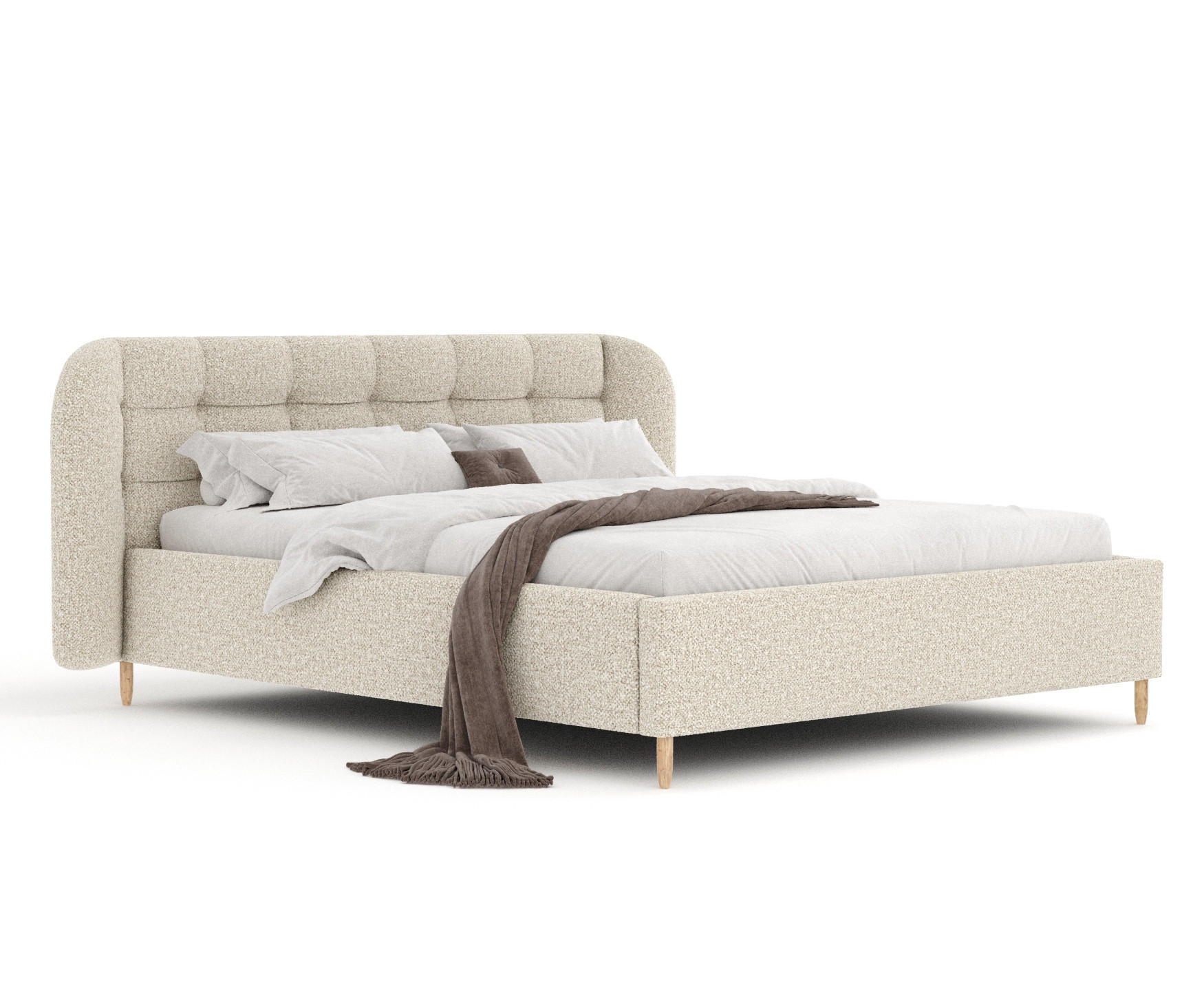 POLSTERBETT Nuno Beige 180/200 cm im Plüsch-Stoff - Beige/Naturfarben, Holz/Holzwerkstoff (180/200cm) - Maison de Reve