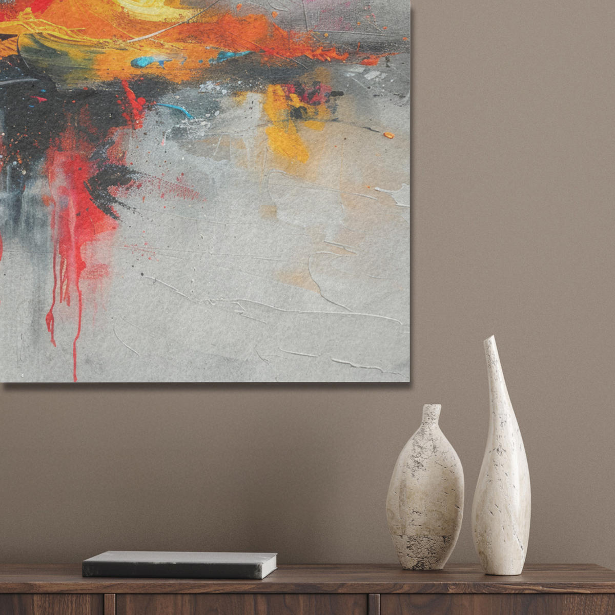 AKUSTIKPANEEL Moderne Kunst - Orange - Grau - Abstrakt 80x60 cm - Hellgrau, Textil (80/0.9/60cm) - MuchoWow