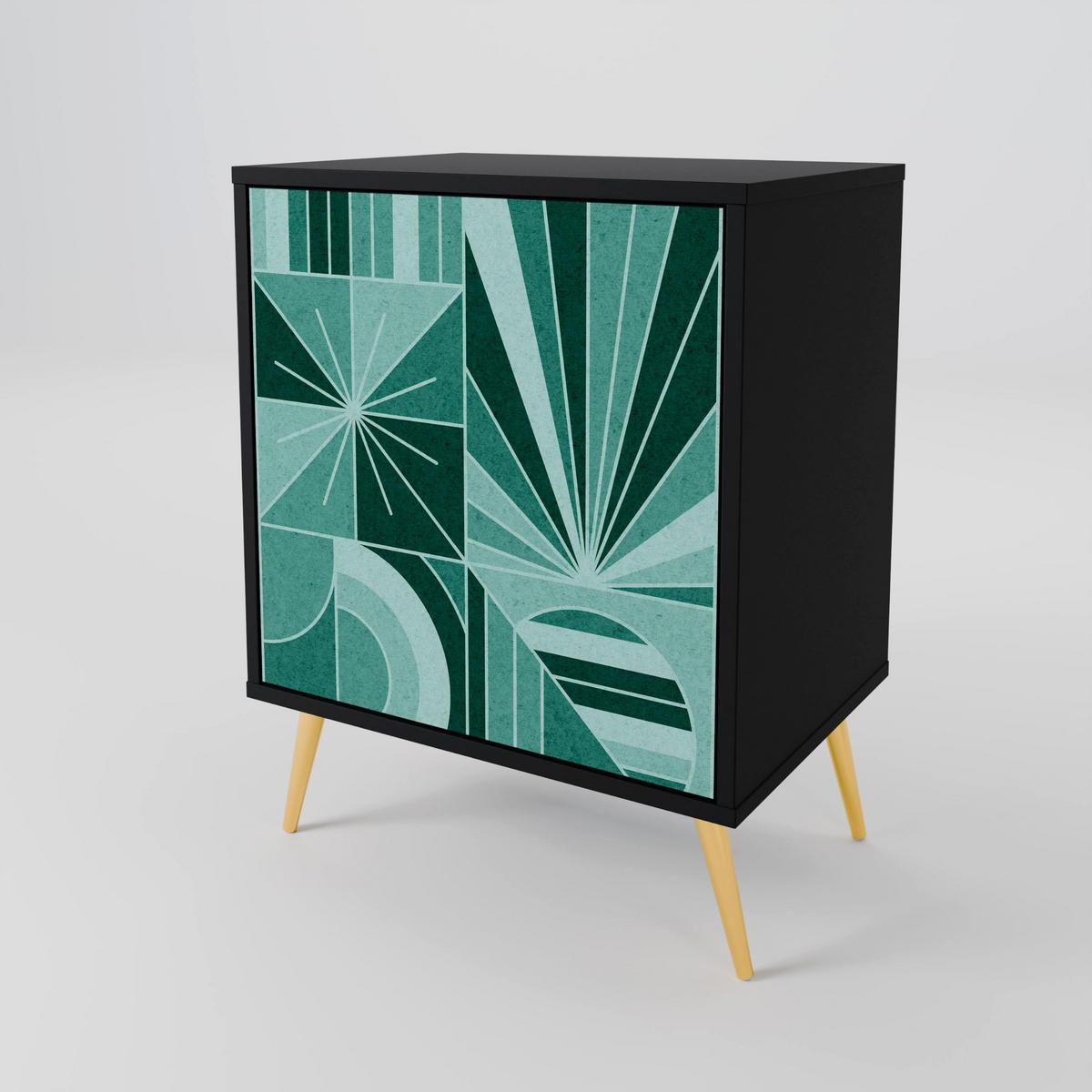 SIDEBOARD HARMONIC GRID, Schwarz, 57,5x42x72,5 cm, Schwarze Metallfüße - Multicolor/Schwarz, Holzwerkstoff/Metall (57.5/72.5/42cm) - SpaceRebels