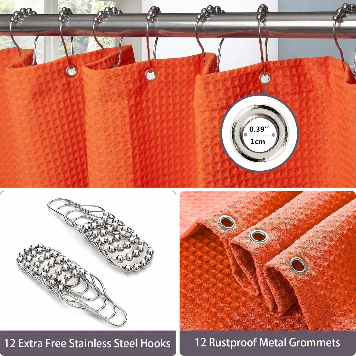 DUSCHVORHANG Waffelstoff Orange 182 x 198 cm - Orange, Textil (182/198cm)