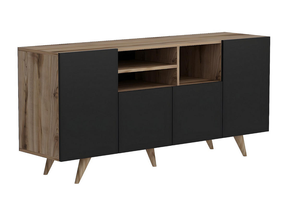 SIDEBOARD - 160 cm x 42 cm - Holz, Platte - Schwarz, Naturfarben Hell - MOSTIA - Schwarz/Naturfarben, Holz (160/75/42cm) - Vente-Unique