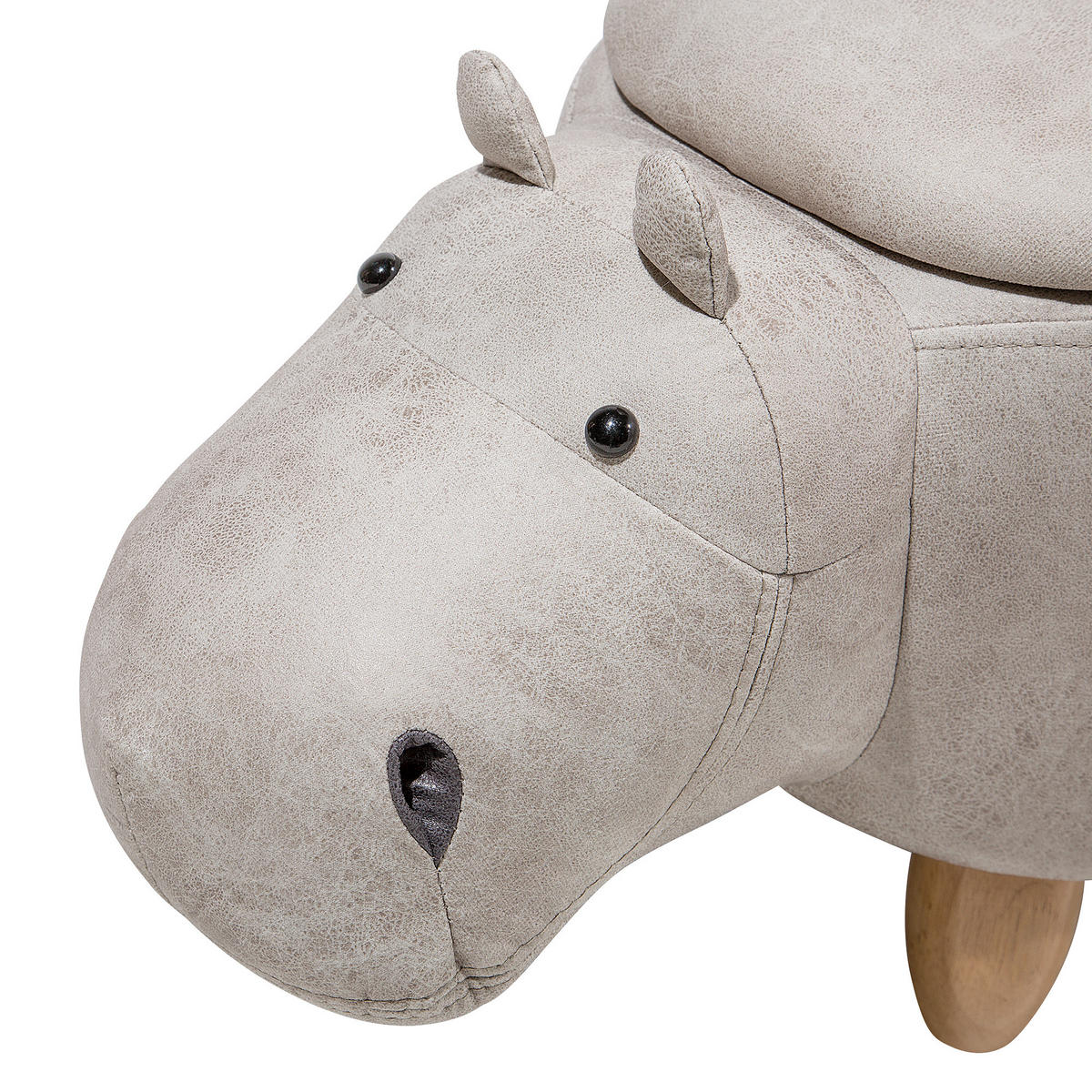 TIERHOCKER Hippo 60/32/35 cm - Grau, Kunststoff/Textil (32/35/60cm) - Beliani