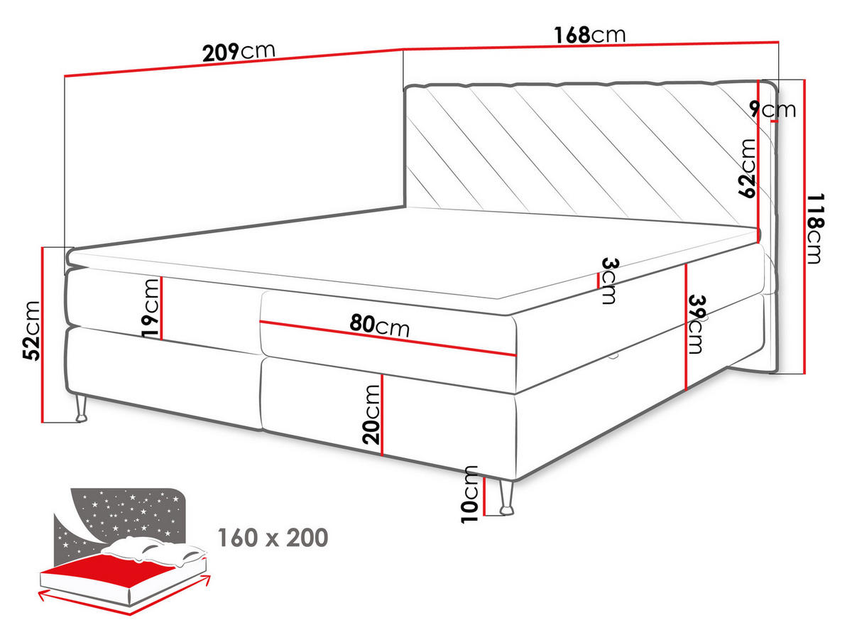 BOXBETT Enzo - Schwarz/Grün, Holz/Textil (160/200cm) - MIRJAN24