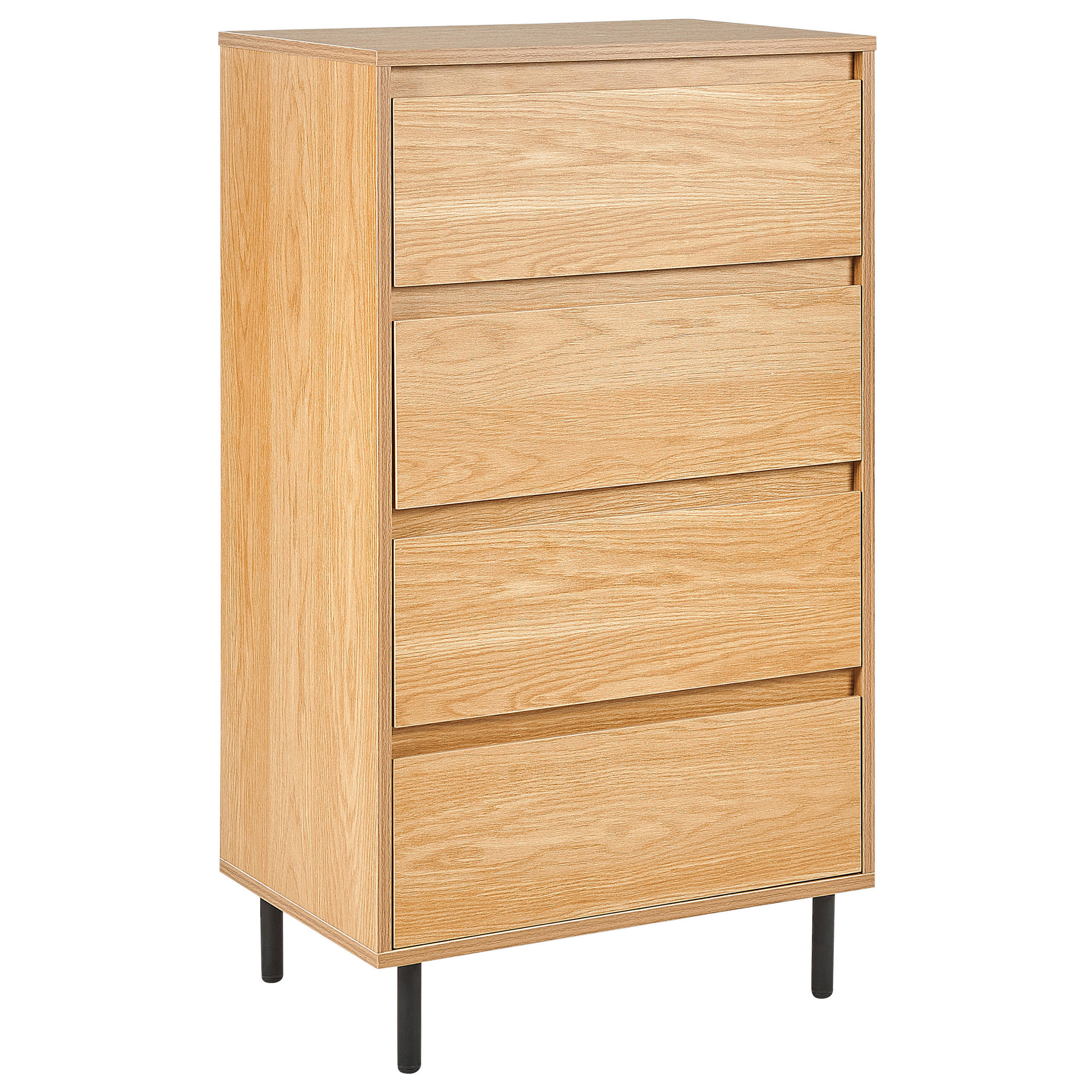 KOMMODE 4 Schubladen Hellholz Nikea - Hellbraun/Schwarz, Holzwerkstoff (60/104/40cm) - Beliani