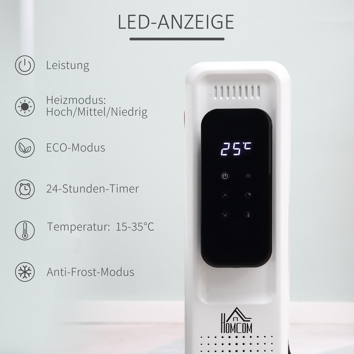 HEIZKÖRPER, 2500W, 3 Heizstufen 24-Stunden-Timing, Weiß, Stahl - Weiß, Kunststoff/Metall (24/63/50.5cm) - HOMCOM
