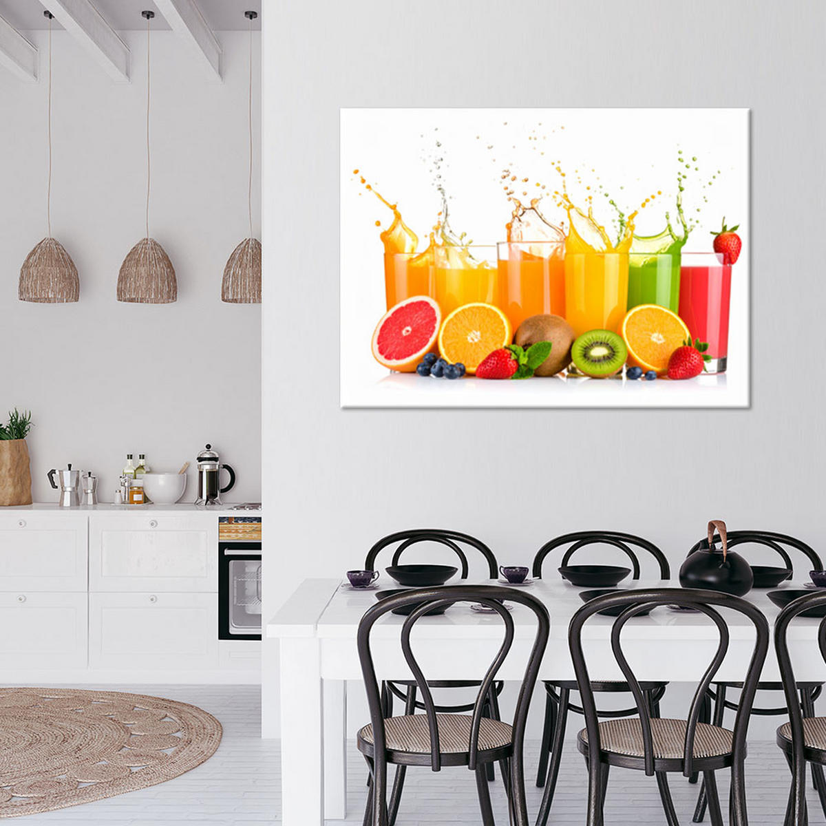 LEINWANDBILD Bunte Fruchtsäfte 90x60cm - Multicolor, Textil (90/60cm) - Feeby