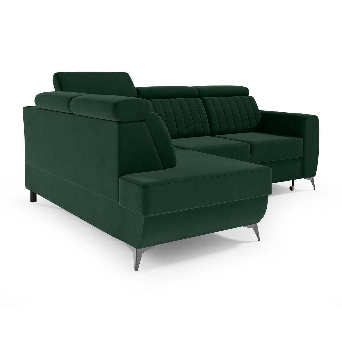 ECKSCHLAFSOFA Connor II verstellbare Kopfstützen, Dunkelgrün, links - Dunkelgrün/Schwarz, Textil (268/204cm) - Beautysofa