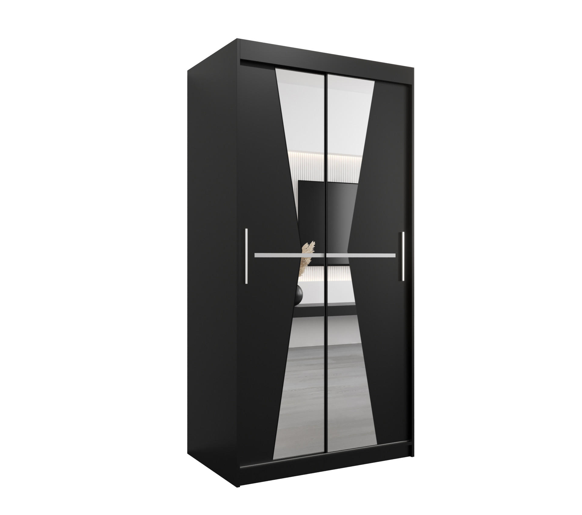 SCHWEBETÜRENSCHRANK 200/100/62 2-türig - Silberfarben/Schwarz, Holz/Kunststoff (100/200/62cm) - MÖBEL KRYSPOL