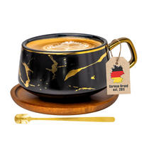 KAFFEETASSE Marmor Design 200 ml mit Untersetzer - Schwarz, Keramik (13/6.3/13cm) - Intirilife