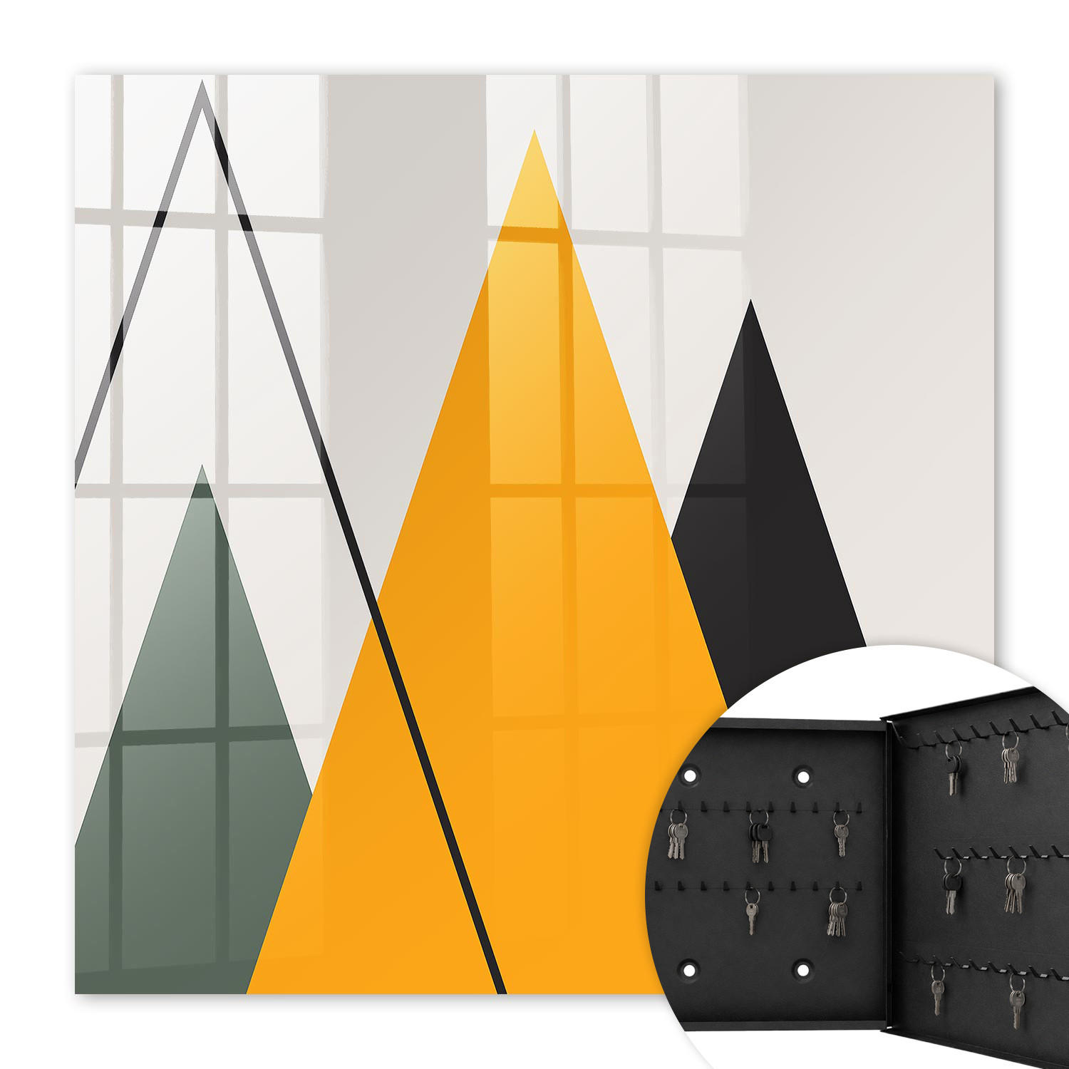 SCHLÜSSELBOX Schwarz 30x30 cm- Türöffnung nach rechts - Moderne Komposition - Beige, Metall (30/30/5cm) - TULUP