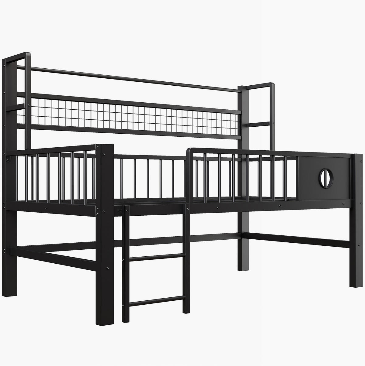 NIEDRIGES HOCHBETT 90/200 cm Schwarz mit Sicherheitsgitter und Stauraum - Schwarz, Metall (90/200cm) - MIVRAY