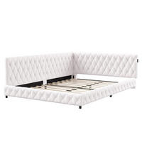 POLSTERBETT Modern 140/200 cm mit L-Eckpolsterung & LED Teddy-Plüsch Beige - Beige, Textil (140/200cm) - Creahappy