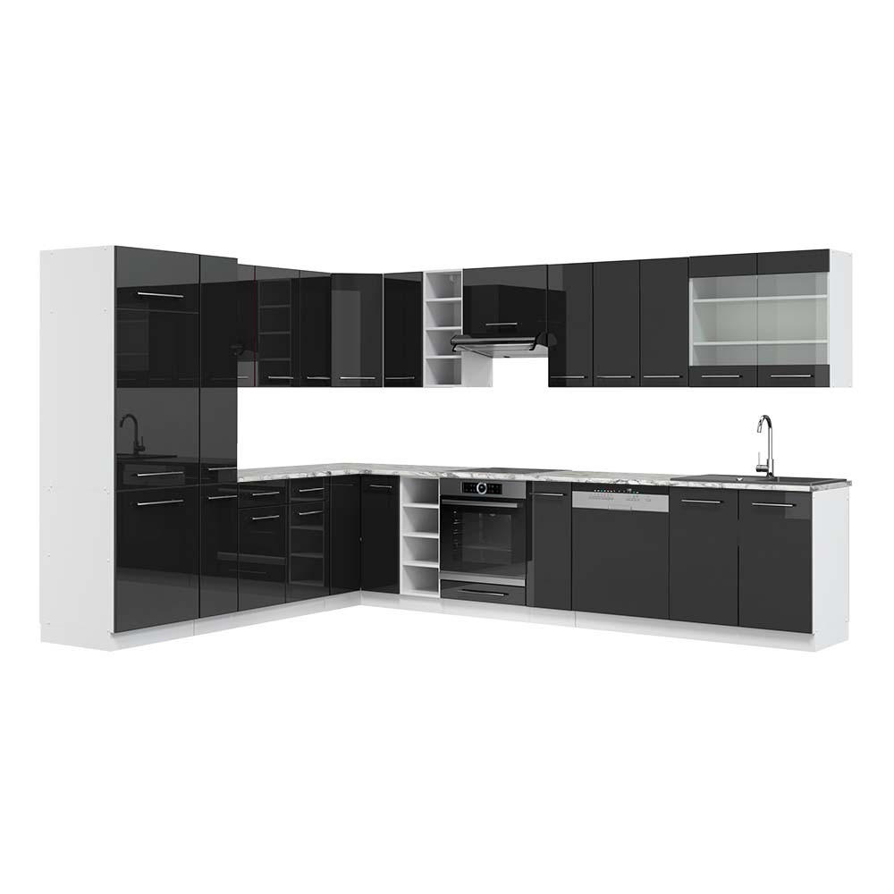 ECKKÜCHE Fame-Line Anthrazit Hochglanz/Weiß 347 x 257 cm, AP Marmor - Anthrazit/Weiß, Holzwerkstoff (347/81.6/60cm) - Vicco