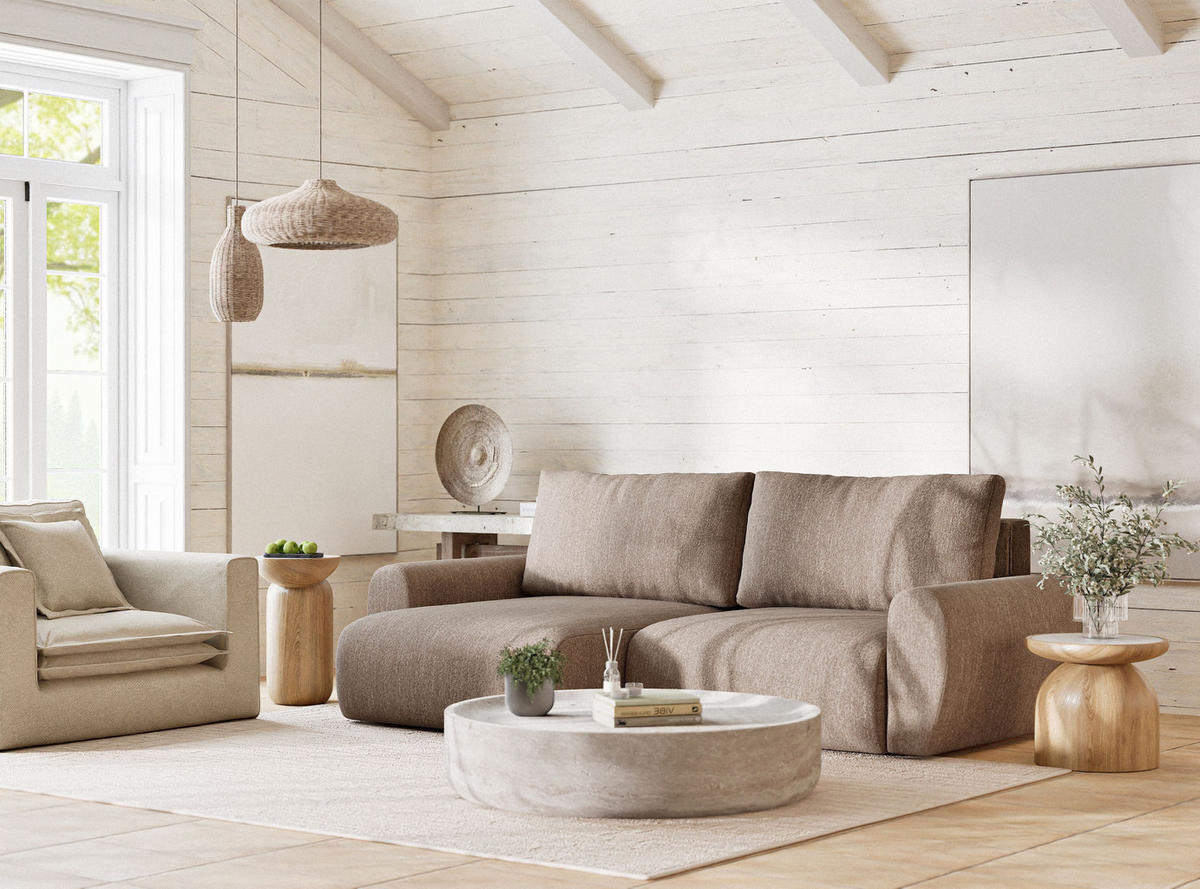 ECKSOFA MIT SCHLAFFUNKTION Numba Braun Webstoff - Schwarz/Braun, Holz/Holzwerkstoff (253/153cm) - Maison de Reve